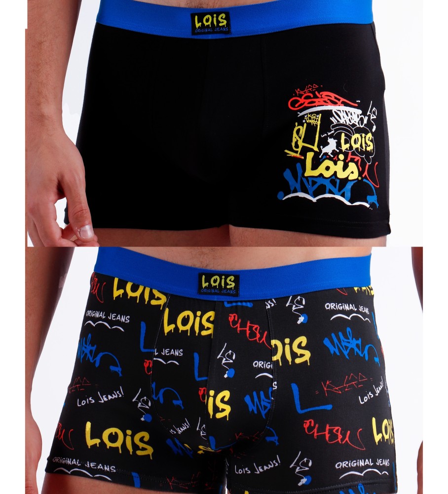 Conjunto de 2 Cuecas/Boxers Lois com Estampa de Grafite Preta