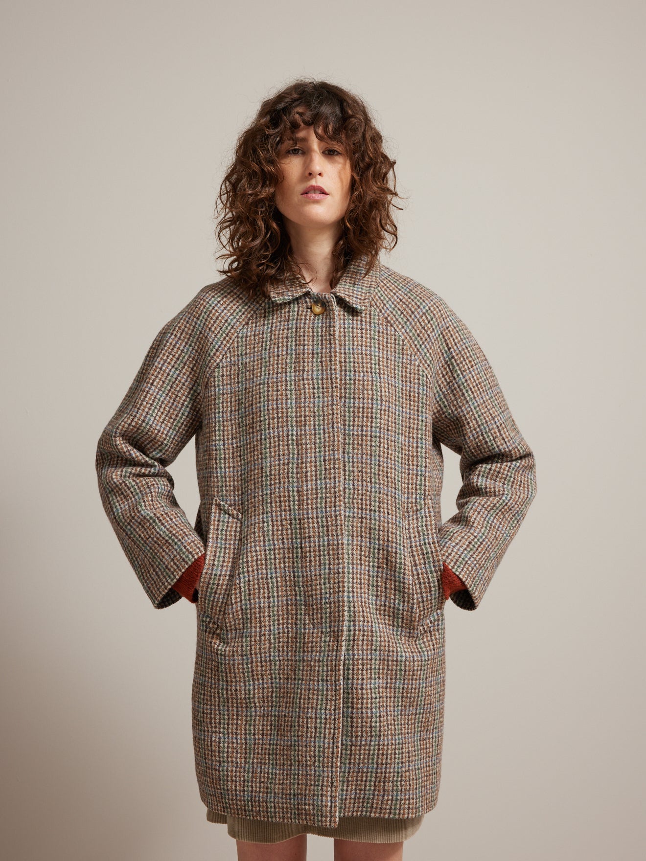 Manteau lainage pied-de-poule femme