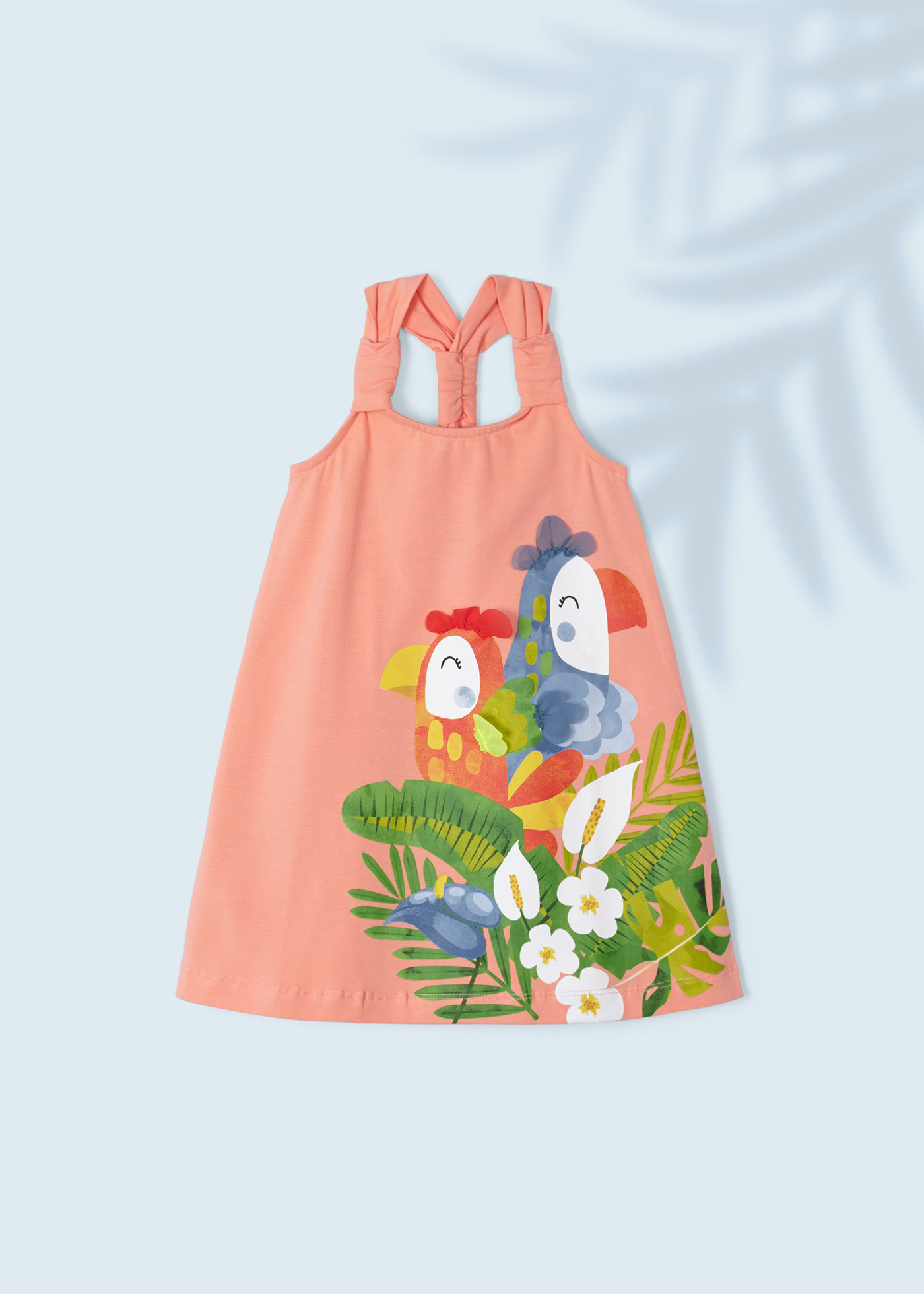 Vestido com aplicações de algodão sustentável para meninas
