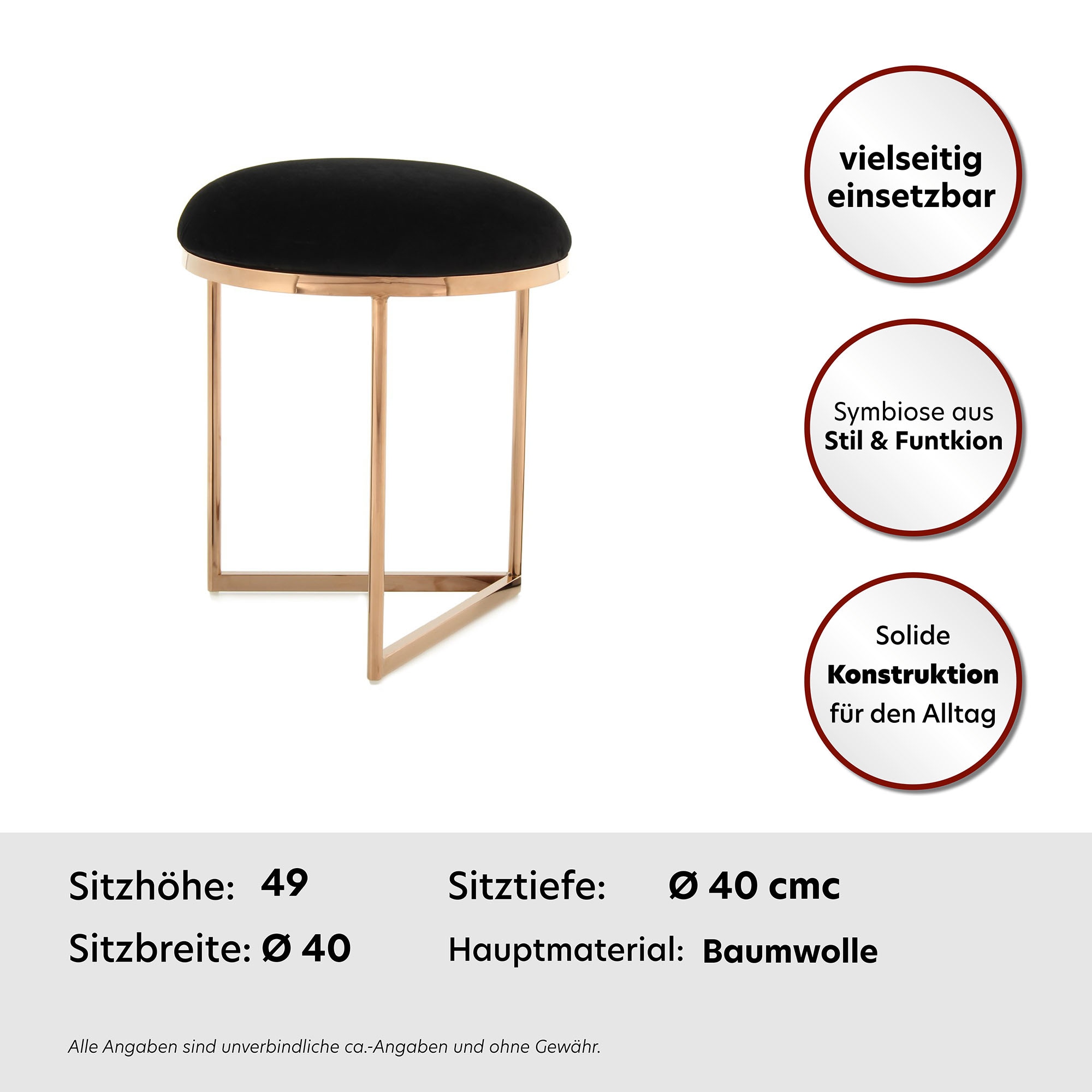 Kayoom Sitzhocker »Hocker Wynona 325,  in stilvollem Design, mit dreieckiger Grundform« 1 Stk. tlg. glamourös, hochwertig, mit gepolsterter Sitzfläche in runder Form