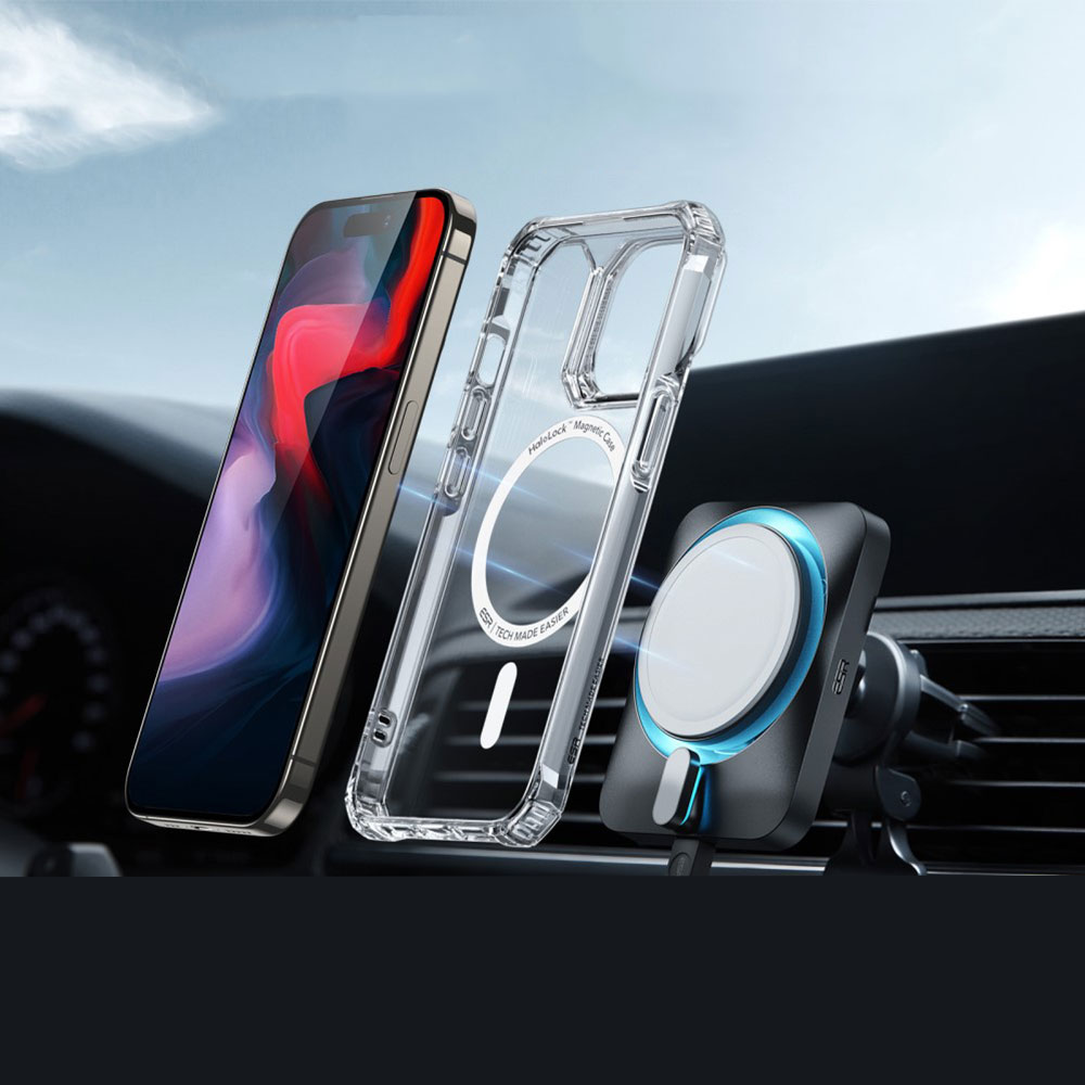 iPhone 15 Pro Max Air Armor Series MagSafe Hybrid Hülle TPU Bumper Acryl Rückseite   Air Cushion Fallschutz - Dunkelblau / Transparent
