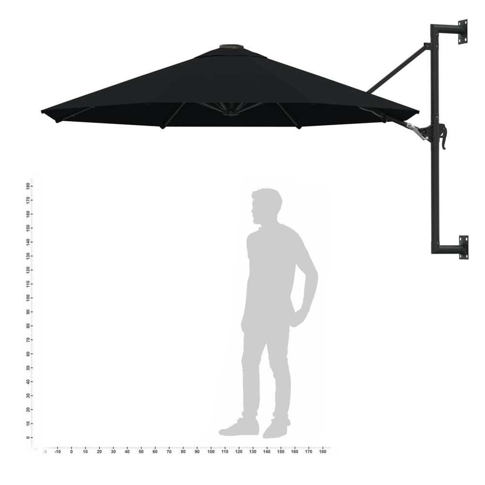 Parasol mural avec mât en métal 300 cm noir