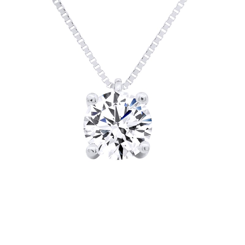 Collier solitaire - Or Blanc - Orné d'un Oxyde de Zirconium 5 mm serti Griffe