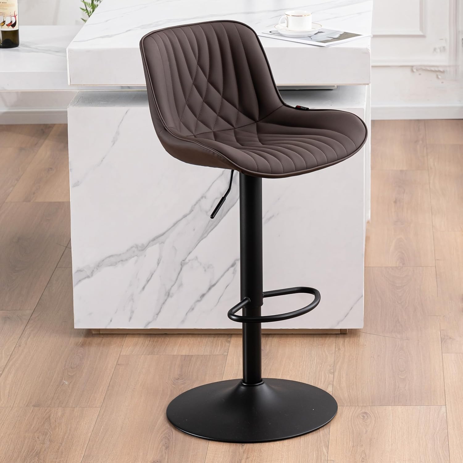 YOUTASTE 1er Barhocker, Drehbar Barstuhl mit Lehne, Höhenverstellbar aus PU-Leder, 360° Drehstuhl, Moderner Bar Hocker Küchenhocker Bar Stool, Braun
