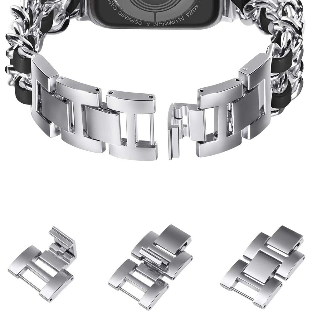 Apple Watch (42/41/40/38 mm) Edelstahl Armband mit Lederband - Silber / Schwarz