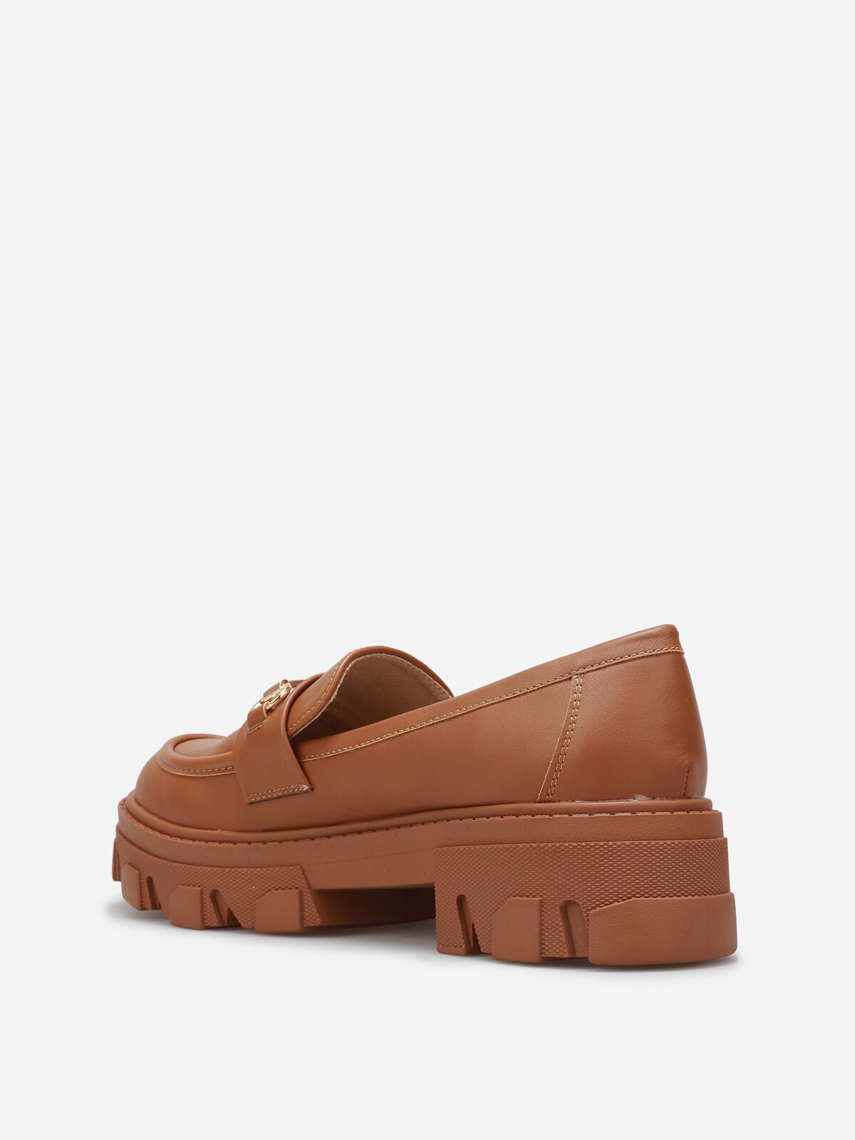 Mocassins crantés à détail métallique- Marron clair