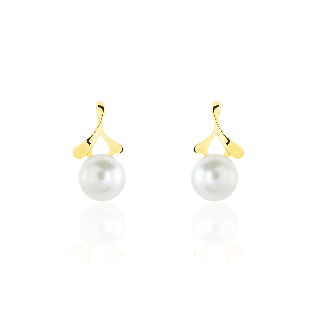 Boucles D'oreilles Pendantes Campanule Or Jaune Perle De Culture
