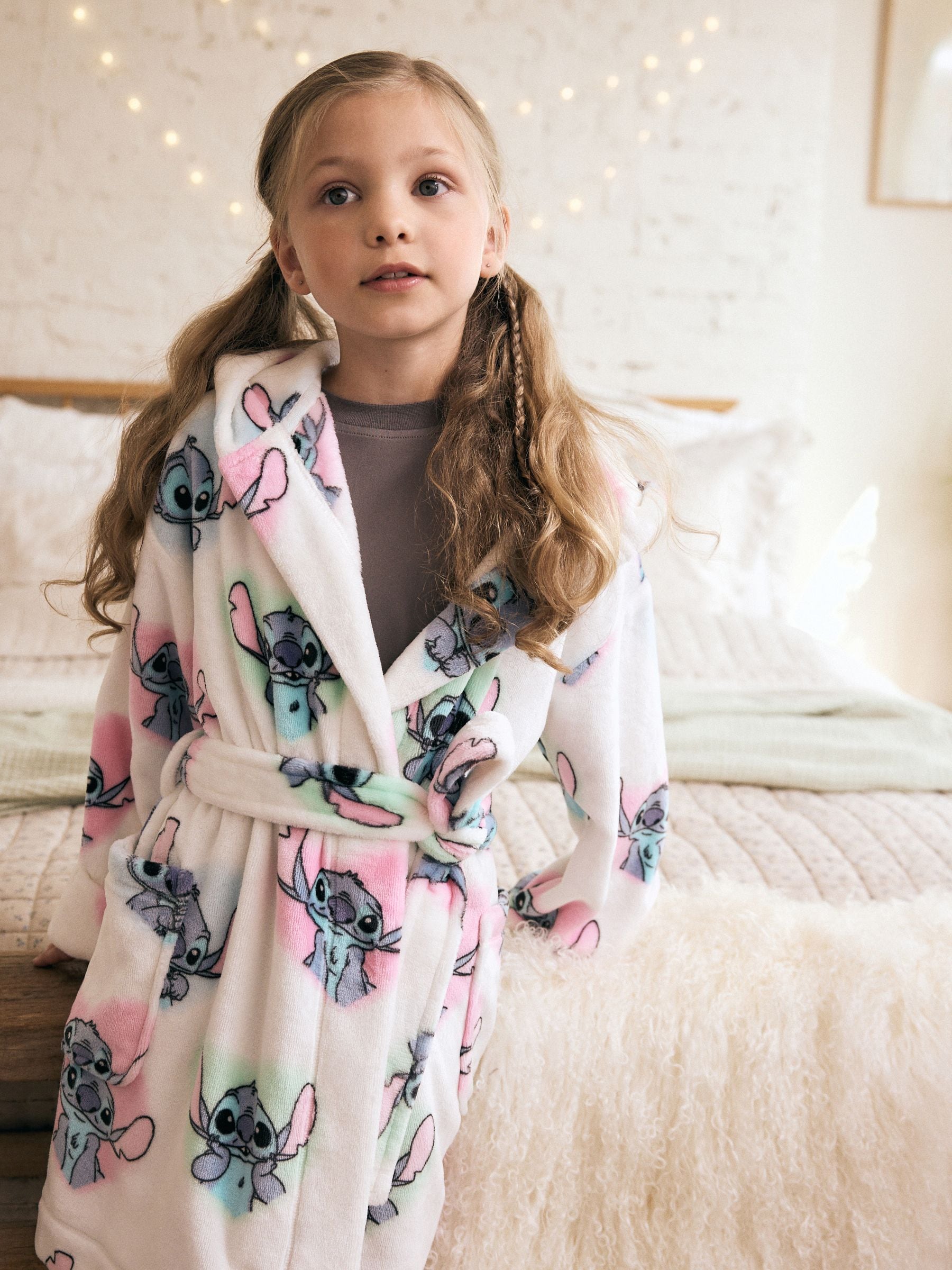 Wit/roze/blauw - Lilo & Stitch badjas (3-16jr)