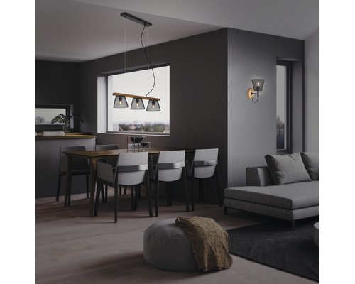 Hanglamp, 3-lichts, HxLxB 136x65x7 cm, zwart