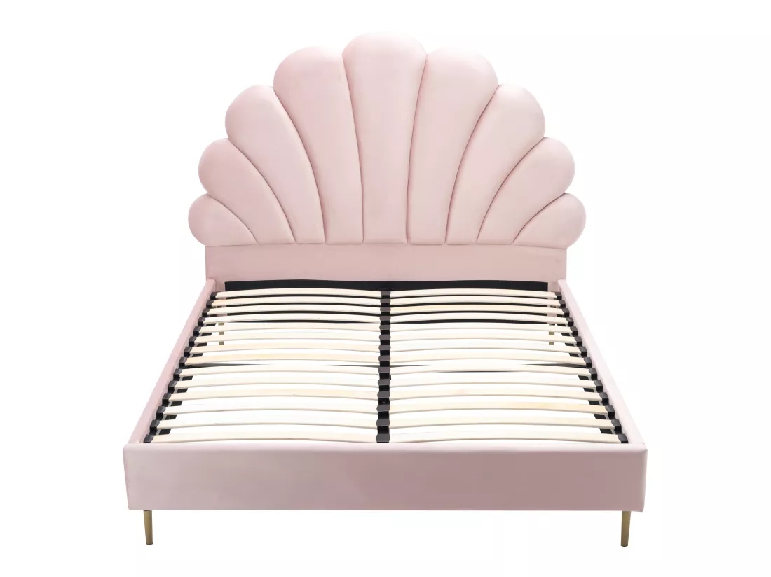 Lit coquillage 160 x 200 cm - Velours - Rose + Matelas - LIVAYA