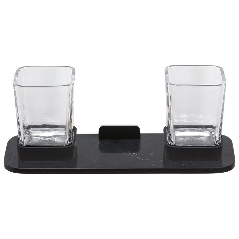 Geesa Shift glashouder dubbel zwart met planchet van matzwarte marmerlook
