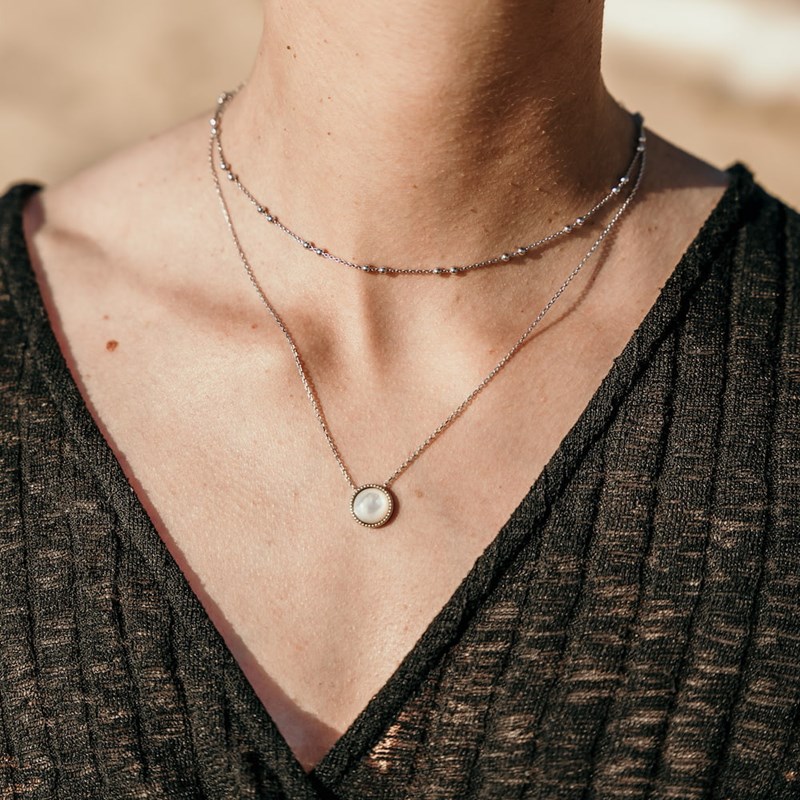 Collier Ras de Cou Argent Perles Createur