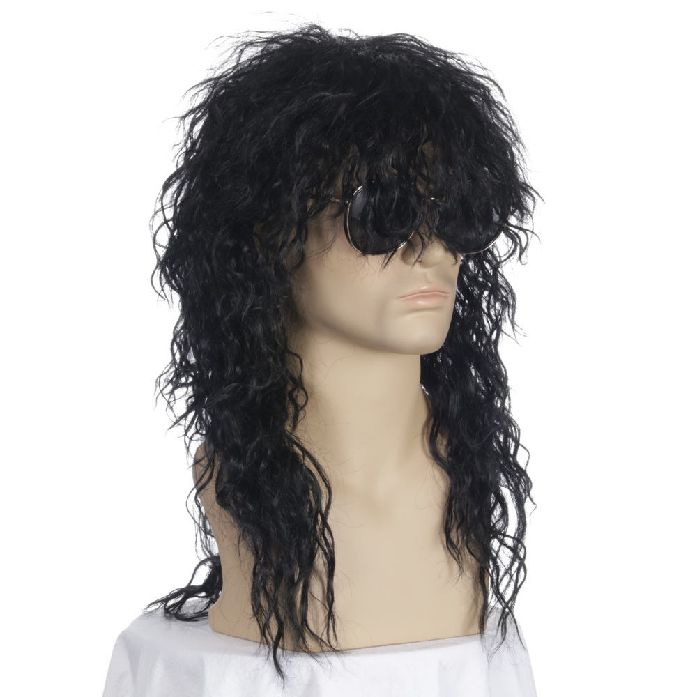(55cm) Kunsthaar Perücke Pop Rock Fasnacht Kostüm Zubehör Motto Party / Halloween Accessoire - Schwarz