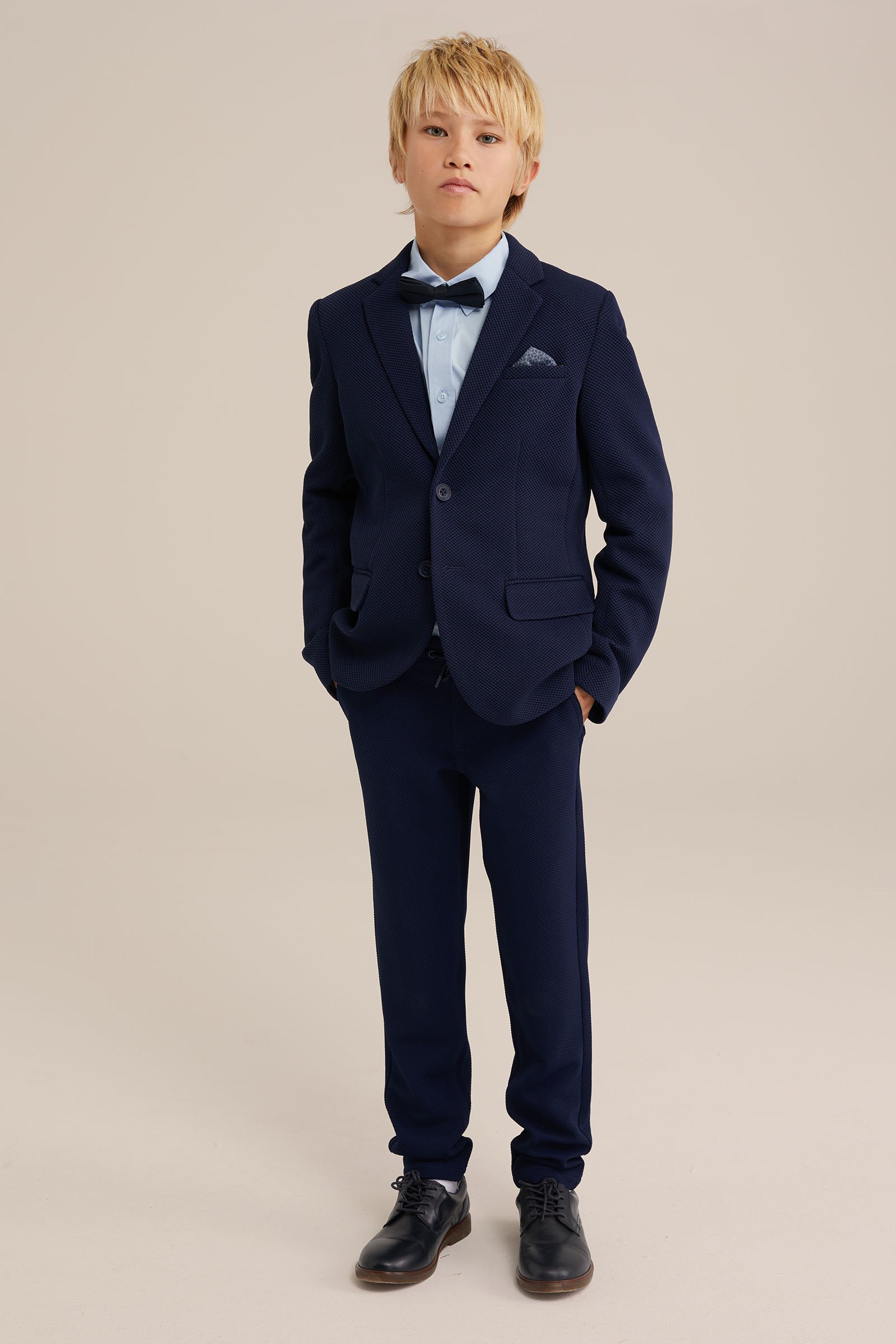 Jongens slim fit pantalon met structuur WE Fashion Donkerblauw
