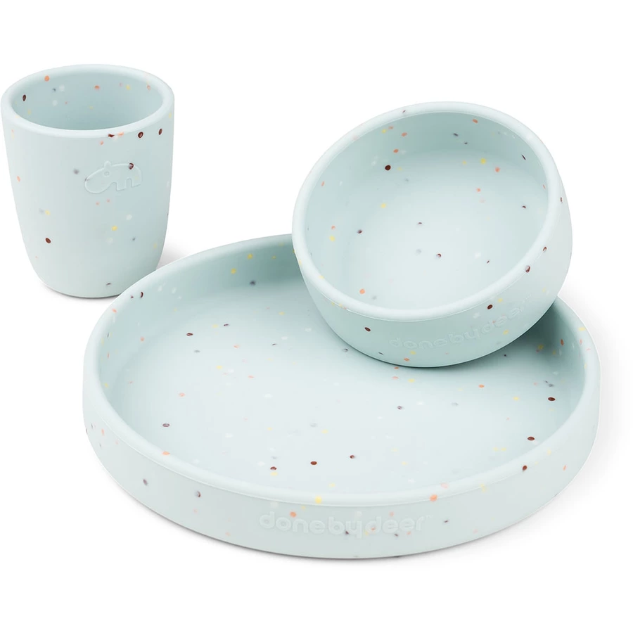 Done by Deer™ Silikon Geschirr-Set Confetti blau
