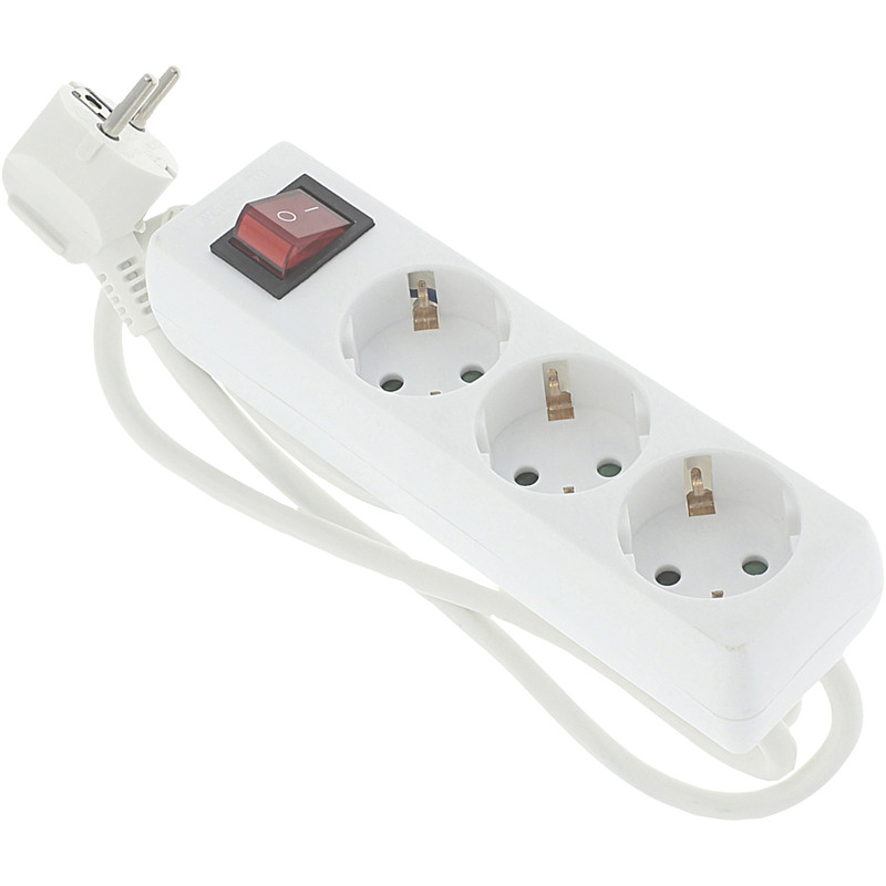 Tafelcontactdoos 3V RA schakelaar 1,5m H05VV-F3G1,5 Wit