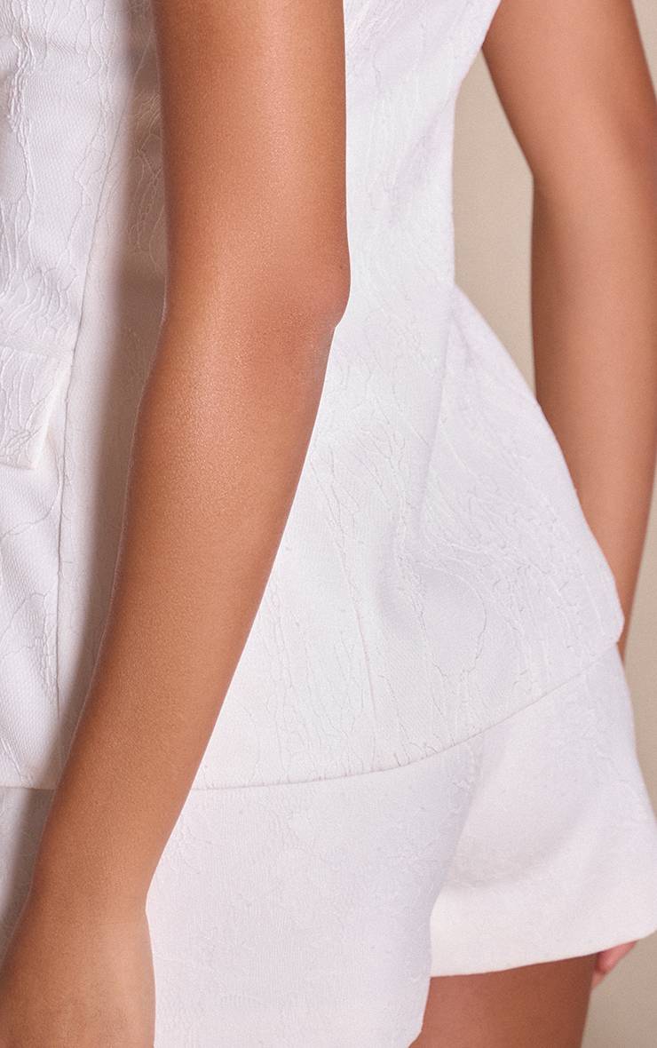 Blanc Ensemble Short Plissé Ajusté En Dentelle Premium