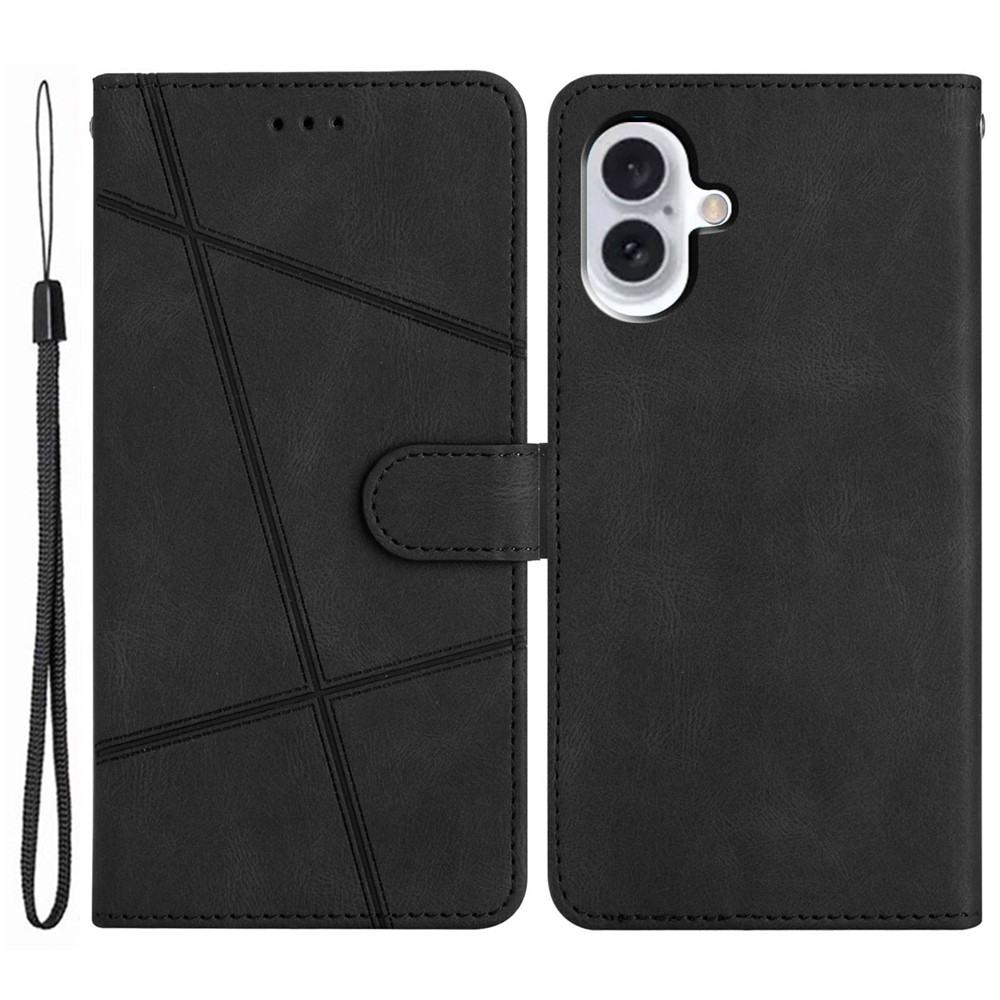 iPhone 17 Leder Tasche Flip Cover mit Kartenfächern Geometrisches Design - Schwarz