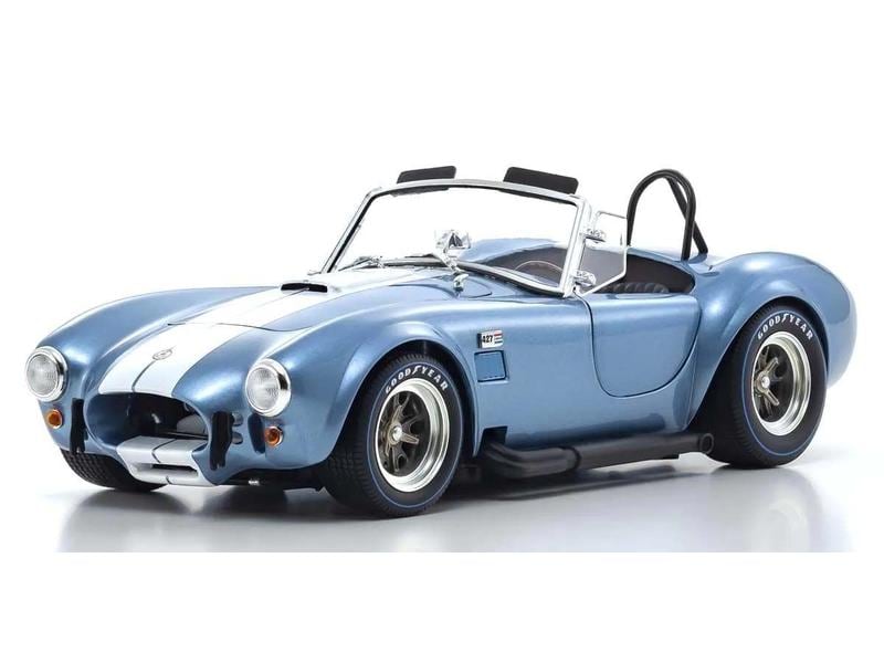 Kyosho Shelby Cobra 427 S/C Spider, Hellblau-Weiss 1:18 Detailgetreues Modellauto für Sammler im Massstab 1:18
