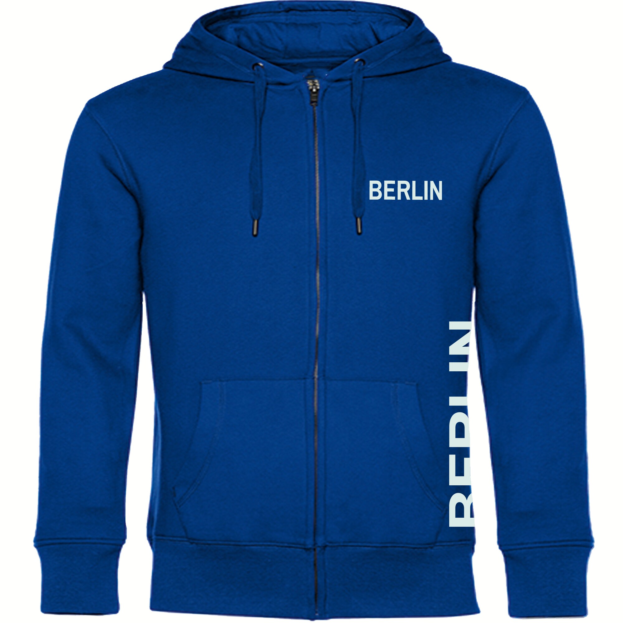 multifanshop® Kapuzen Sweatshirt Jacke - Berlin blau - Brust & Seite - Druck weiß