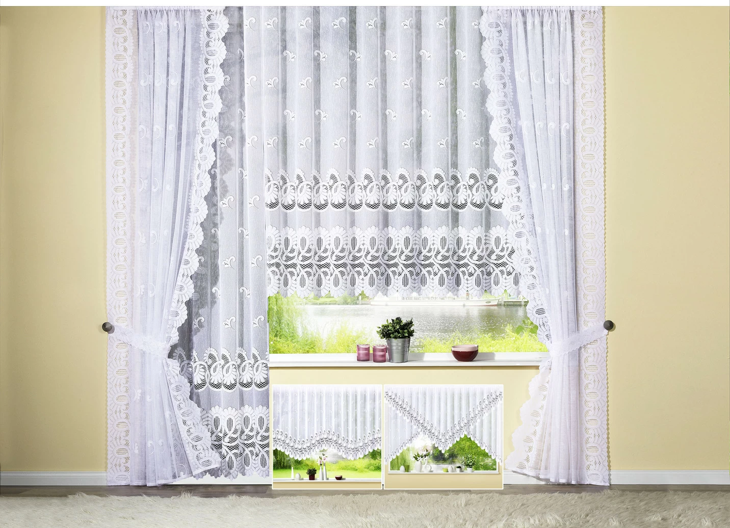 Blumenfenster-Store mit Automatikfaltenband