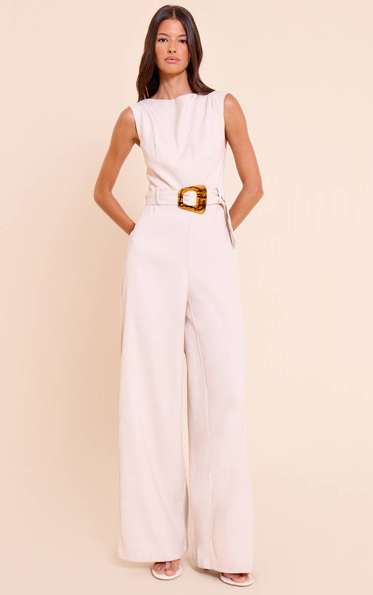 Gris Pierre Combinaison-pantalon Tissée À Encolure Bateau Et Jambes Droites