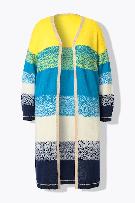 Strickjacke, offene Form, Feinstrick, Blockstreifen, Langarm