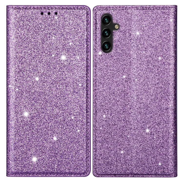 Samsung Galaxy S25 Flip Wallet Cover Leder Tasche Glitzer Optik - Lila