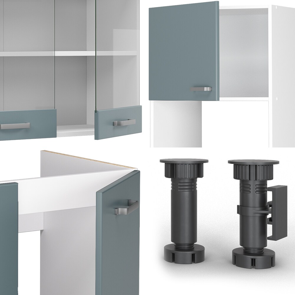 Vicco Eckküche R-Line Solid Weiß Blau Grau 247x237 cm modern Küchenschränke Küchenmöbel