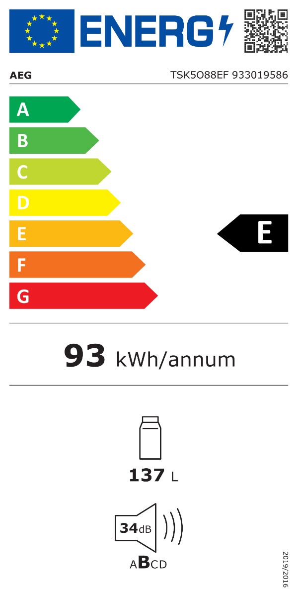 AEG TSK5088EF Inbouw koelkast 137L