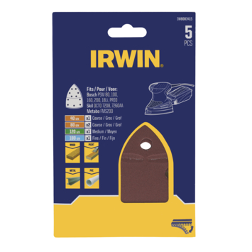 Irwin schuurvel voor multischuurmachines Bosch PSM, Skil, Lux, Metabo, zelfklevend K40/K80/K120/K180, 5 stuks