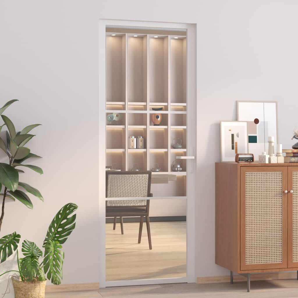 vidaXL Binnendeur, 76x201,5 cm, Wit, ESG-glas en aluminium