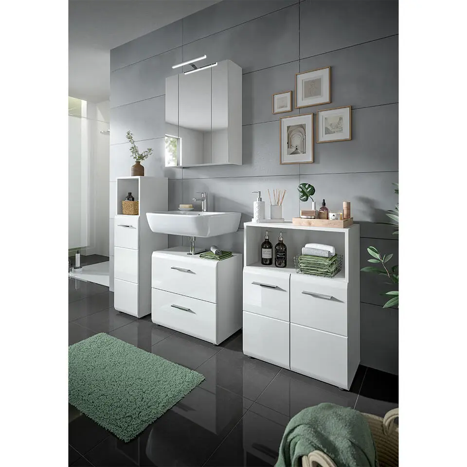 Hioshop Ice badkamerkast 1 deur 1 vak wit hoogglans