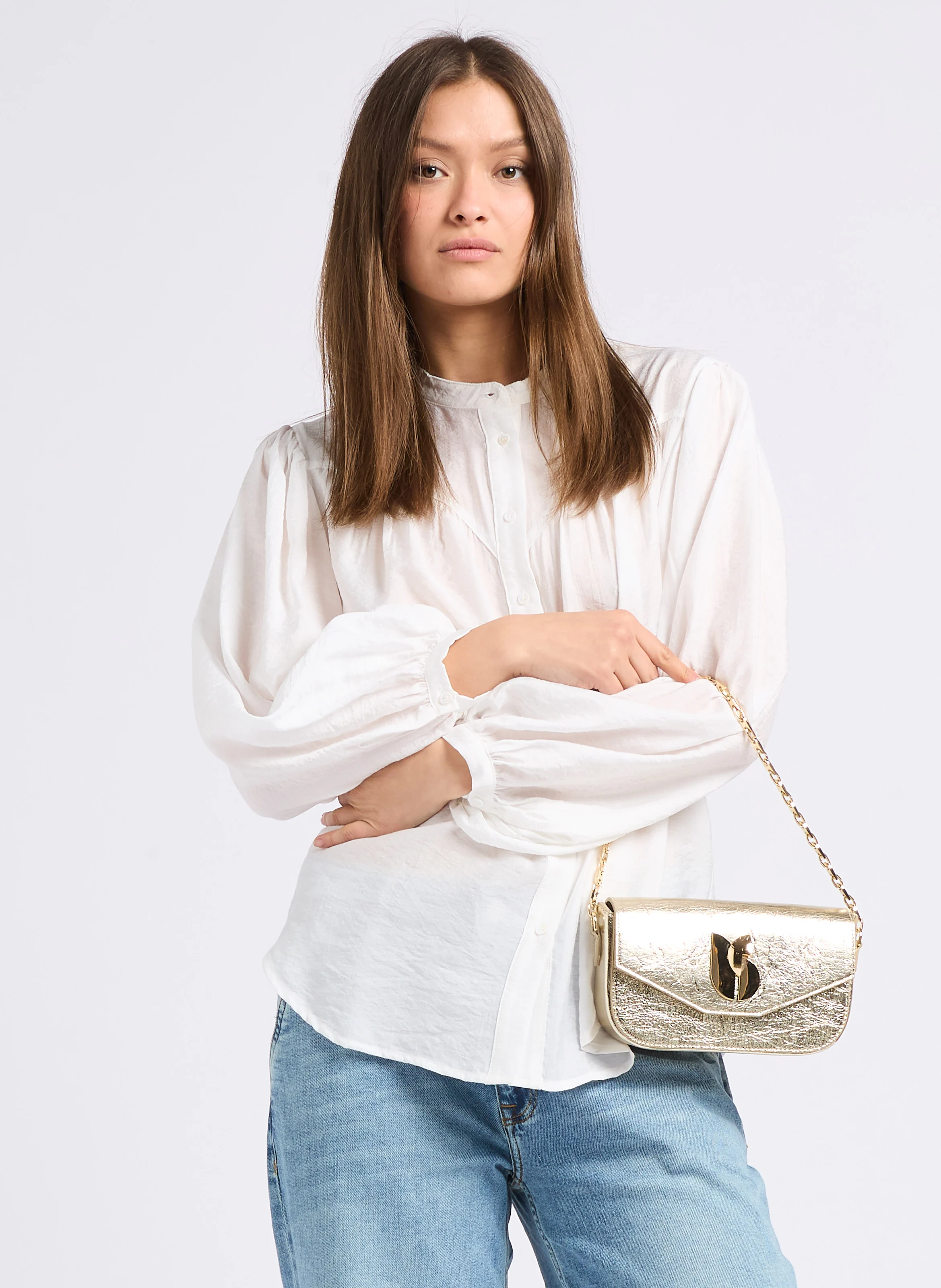 SIGN - Sac bandoulière chaîne en cuir craquelé | Doré