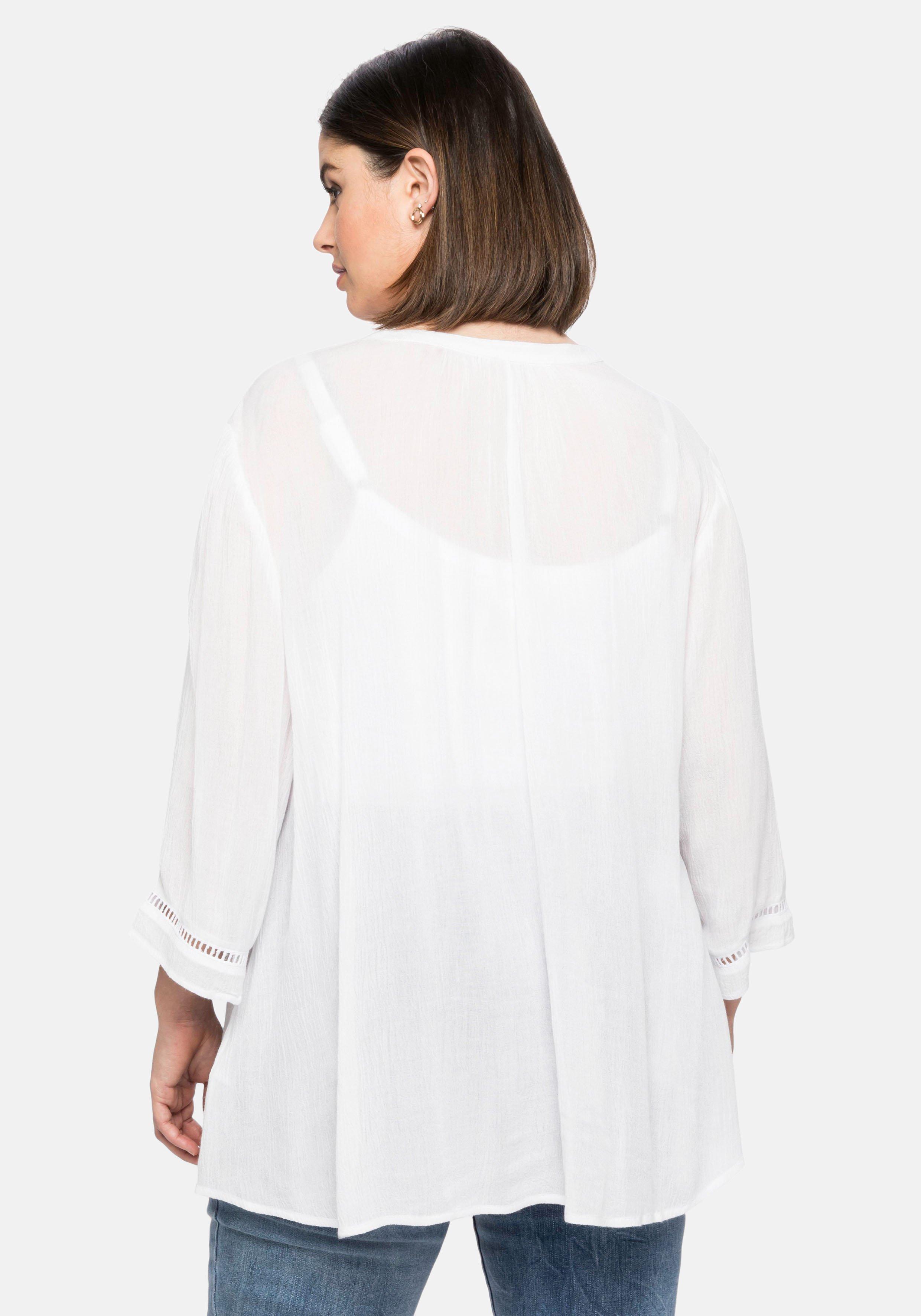 Tunika  aus Crêpe, im Boho-Stil mit Lochmusterdetails
