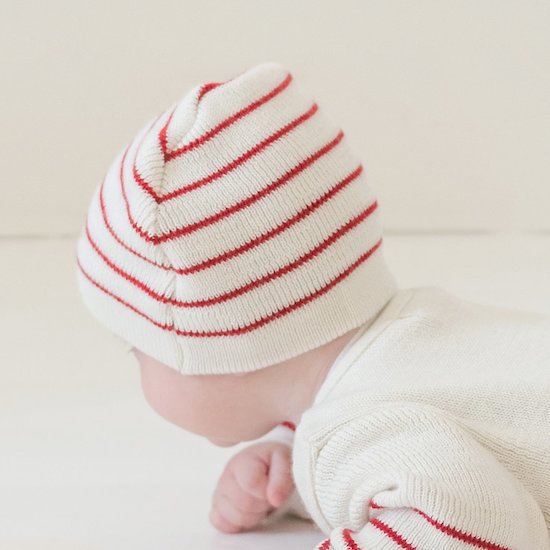 Bonnet rayé Petits Marins   Ecru/rouge        3 mois   de               La Manufacture de Layette
