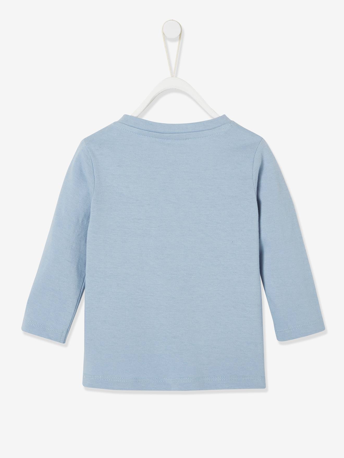 Camiseta infantil lisa azul médio com estampas