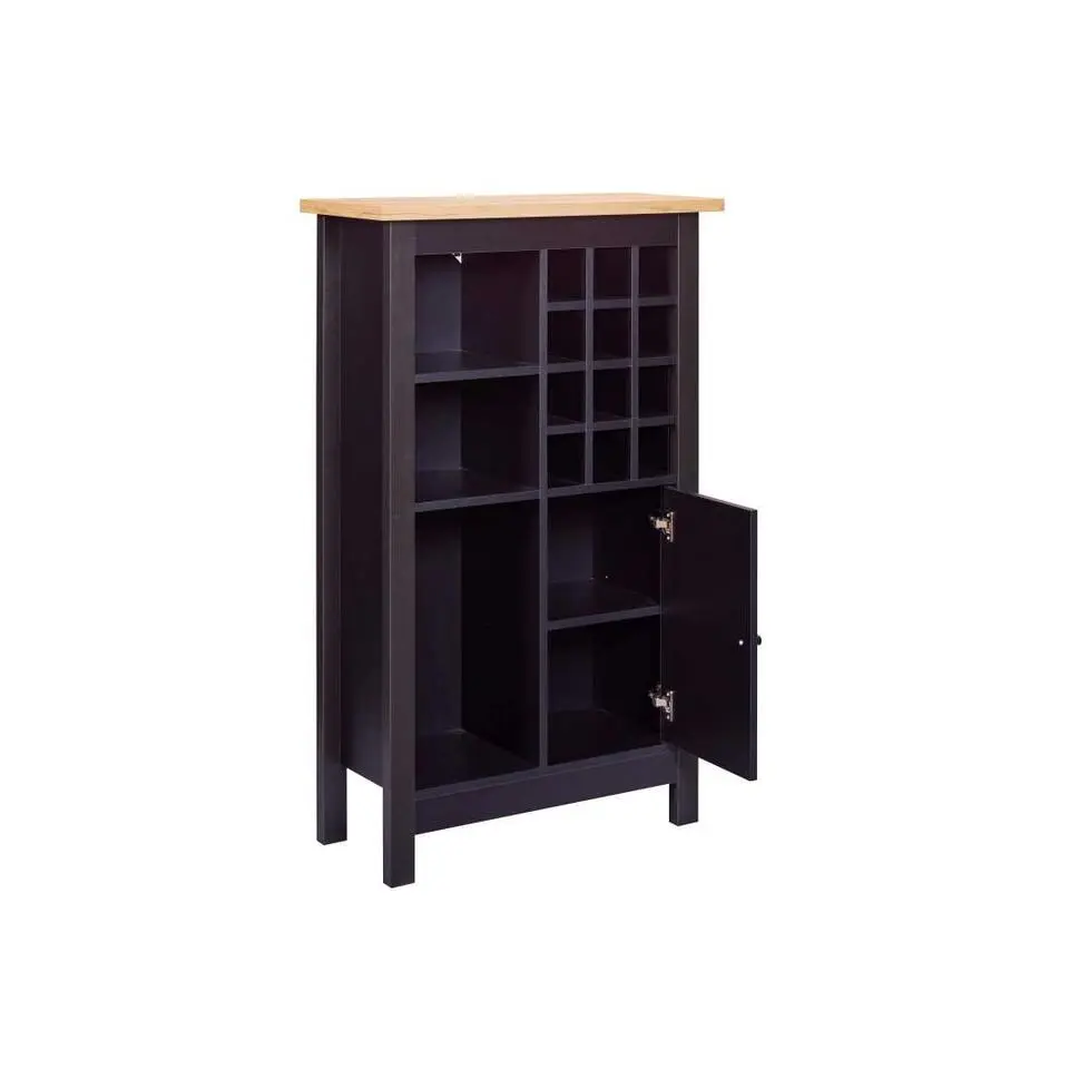 Hioshop Helina wandkast wijnrek- zwart-eik decor