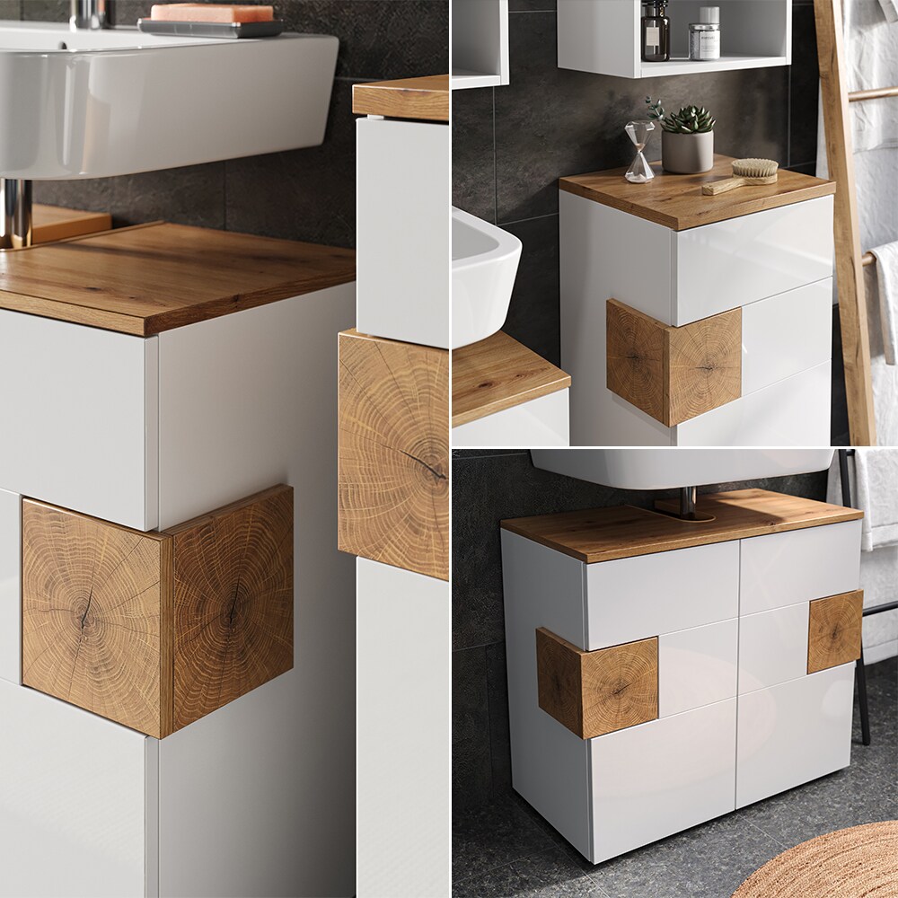 Vicco Badmöbel-Set Badezimmer-Möbel Bad-Schrank Eden Weiß Artisan modern Badezimmerschrank Waschbeckenunterschrank Spiegelschrank Hängeschrank Midischrank Schranktür Schrankfach