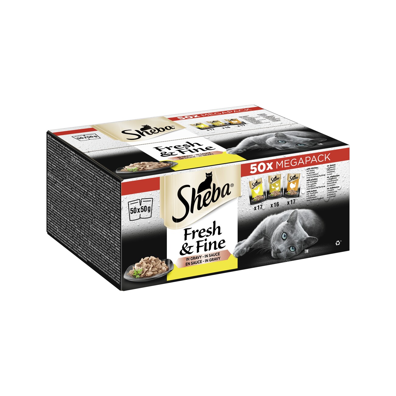 Sheba Mega Pack Fresh & Fine in Sauce mit Huhn, mit Geflügel, mit Truthahn 50 x 50g