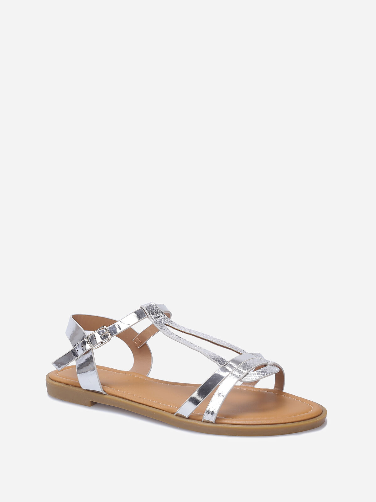 Nu-pieds à brides effet croco grandes tailles- Argenté