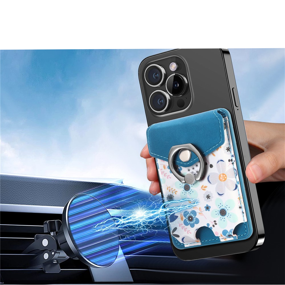 Magnetische MagSafe Wallet Kreditkarten Halterung mit Finger Griff Ring Halterung   Druckknopfverschluss - Blau