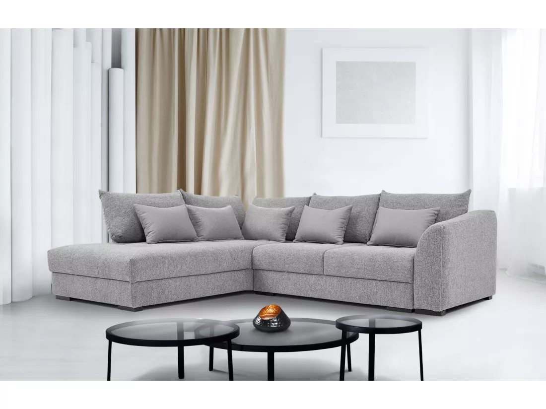 Canapé d'angle gauche 5 places convertible tissu gris moyen - Elbe
