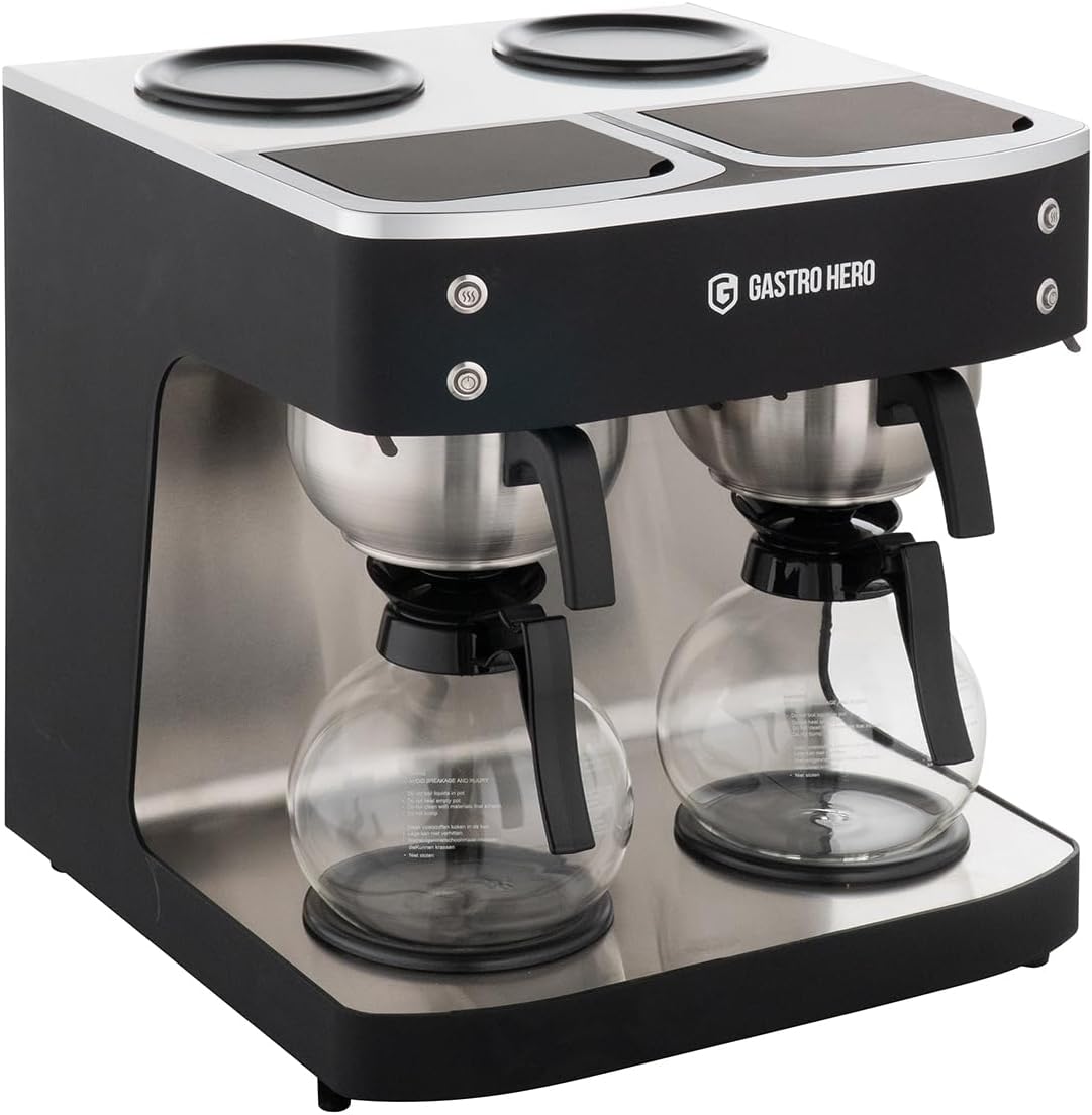 Filterkaffeemaschine ECO 2x 2 Liter schwarz inkl. 2 Glaskannen I Kaffeemaschine groß I 200 Tassen/St. I Filterkaffeemaschinen für Gastronomie und Café