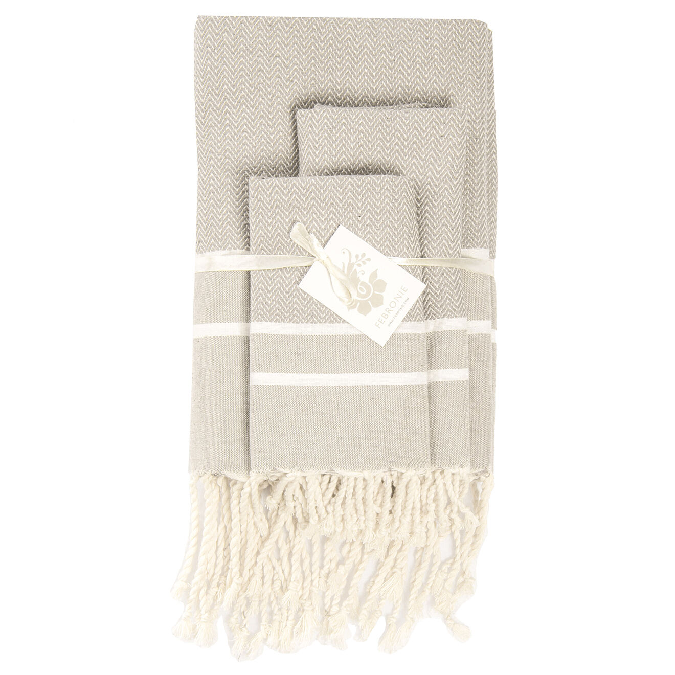Febronie Set de salle de bain Stockholm taupe clair/blanc - 3 pièces