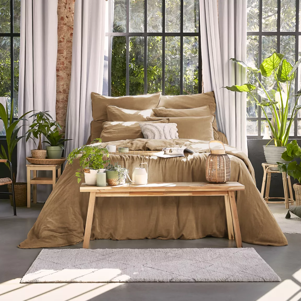 Drap housse lyocell Tencel™ lavé (90 x 200 cm) Olivia Camel