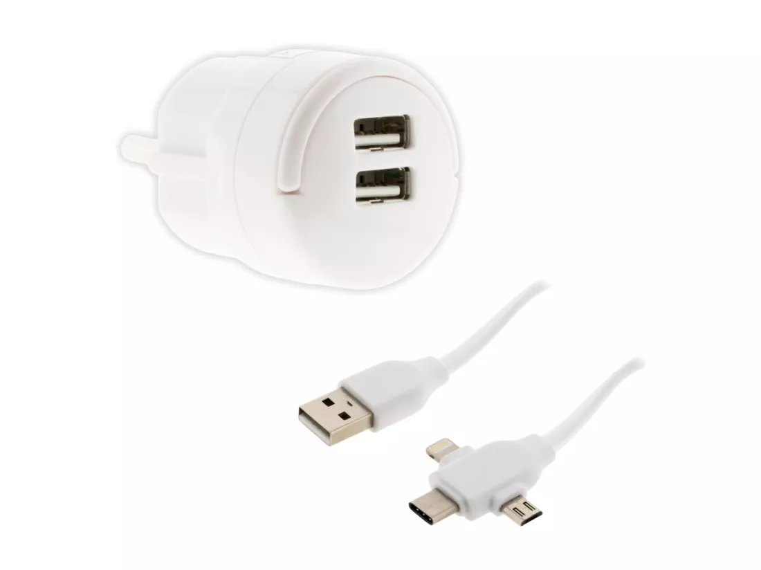 Câble USB universel USB-C/Micro USB + double chargeur USB - Zenitech