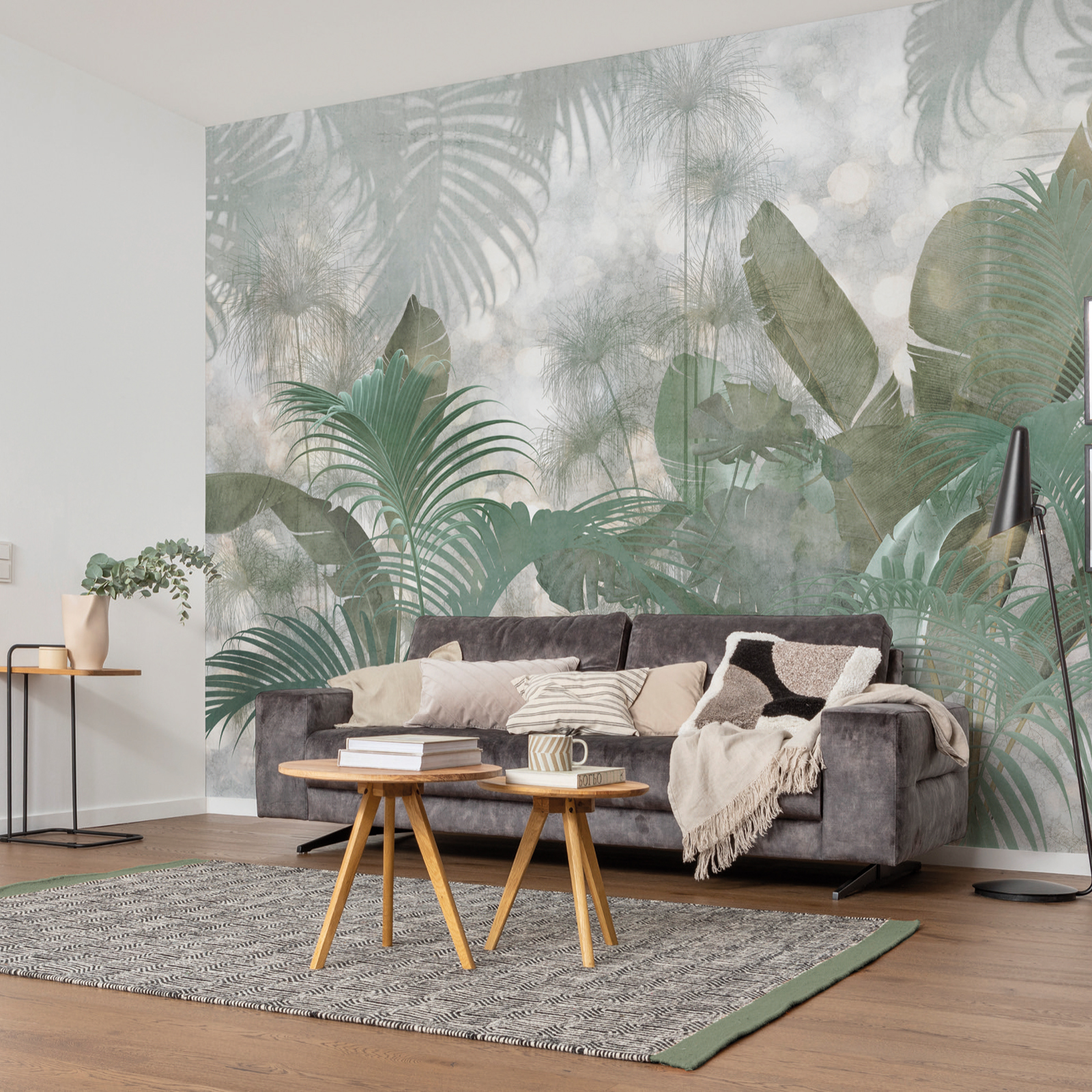 Vlies-Fototapete PAILLETTES TROPICALES - grün-blau-weiß - 368x248 cm