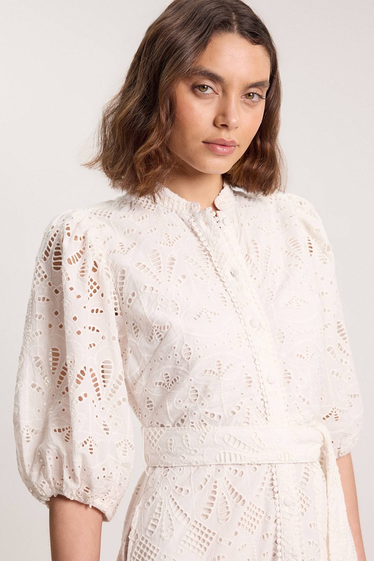 KarenMillen Robe Chemise Midi Broderie Anglaise À Ourlet Festonné Petite