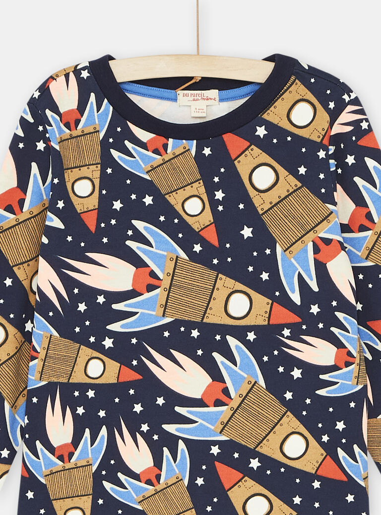 Pyjama bleu phosphorescent foncé à imprimé fusées garçon